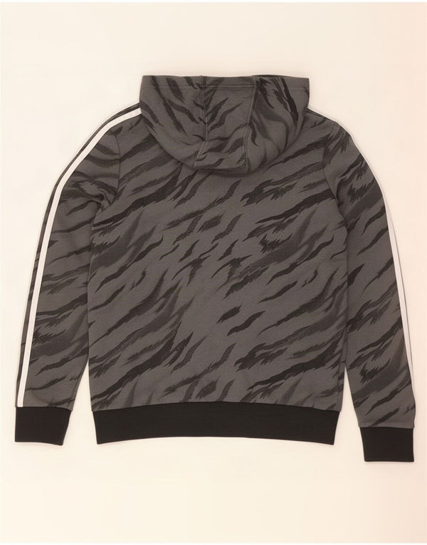 Adidas Boys Hoodie Jumper 13-14 Years Grey Animal Print Cotton