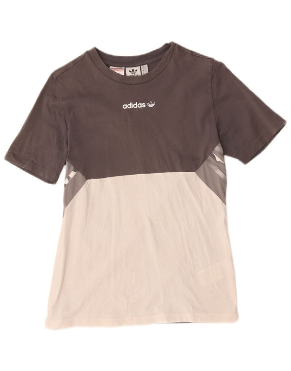 Adidas Boys T-Shirt Top 13-14 Years Grey Colourblock Cotton