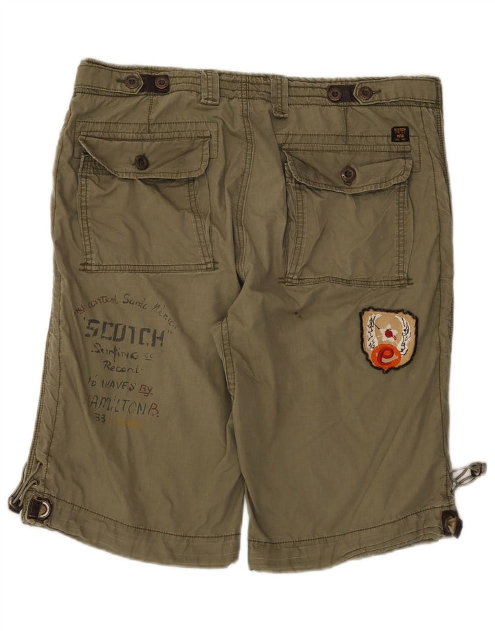 Scotch & Soda Mens Graphic Cargo Shorts W33 Medium Khaki Cotton