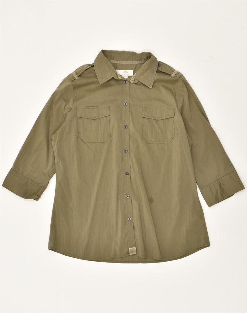 MARLBORO CLASSICS Womens Military 3/4 Sleeve Shirt IT 48 XL Khaki Cotton | Vintage Marlboro Classics | Thrift | Second-Hand Marlboro Classics | Used Clothing | Messina Hembry 