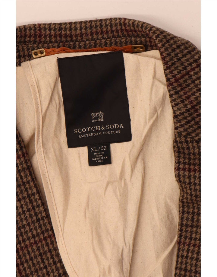 Scotch & Soda Mens 2 Button Blazer Jacket IT 52 XL Brown Houndstooth Wool
