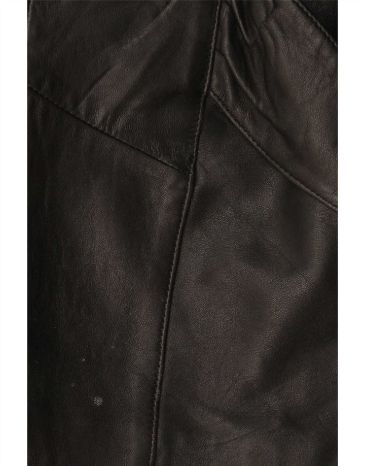 Vintage Womens Oversized Leather Coat UK 10 Small Black