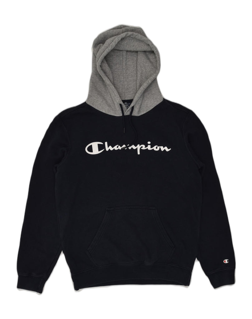 CHAMPION Mens Graphic Hoodie Jumper Small Black Cotton | Vintage Champion | Thrift | Second-Hand Champion | Used Clothing | Messina Hembry 