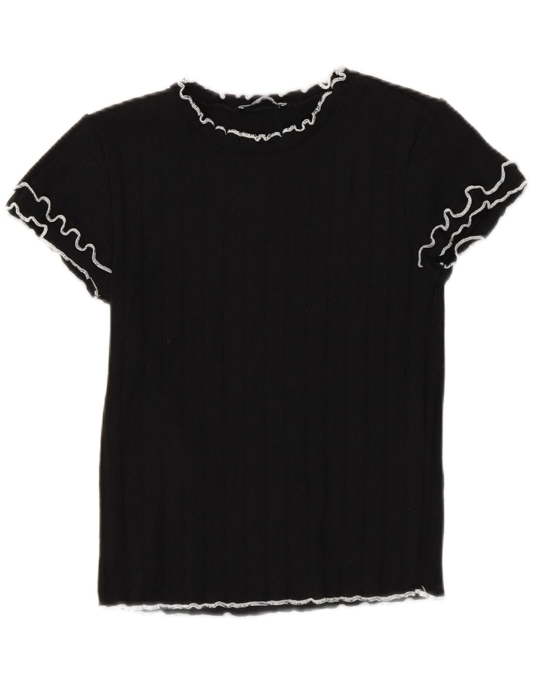 Zara Womens Crop T-Shirt Top UK 12 Medium Black Polyester