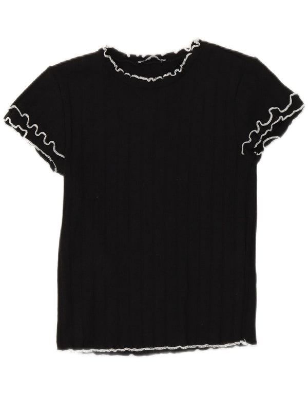 Zara Womens Crop T-Shirt Top UK 12 Medium Black Polyester