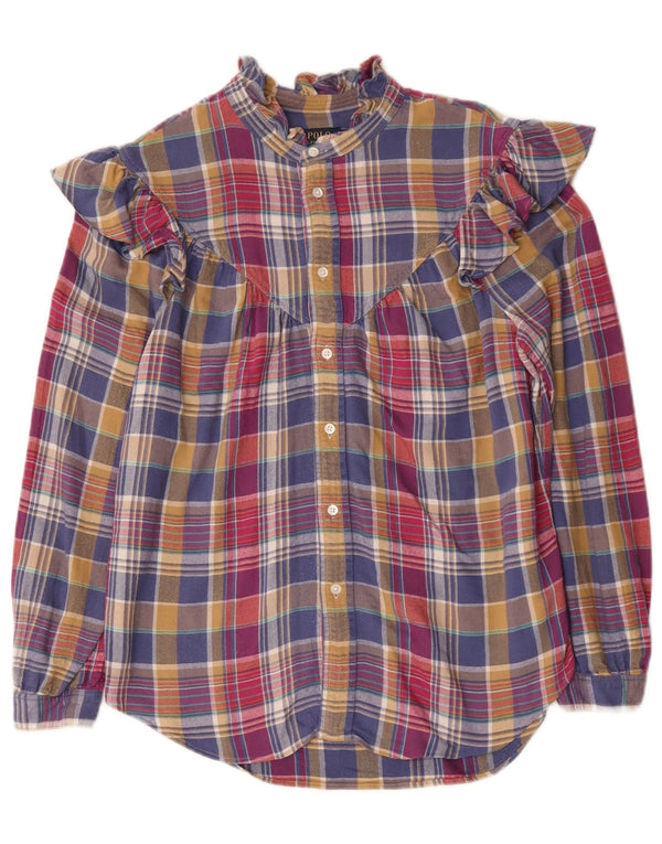 Polo Ralph Lauren Womens Ruffle Front Shirt US 10 Large Multicoloured Check