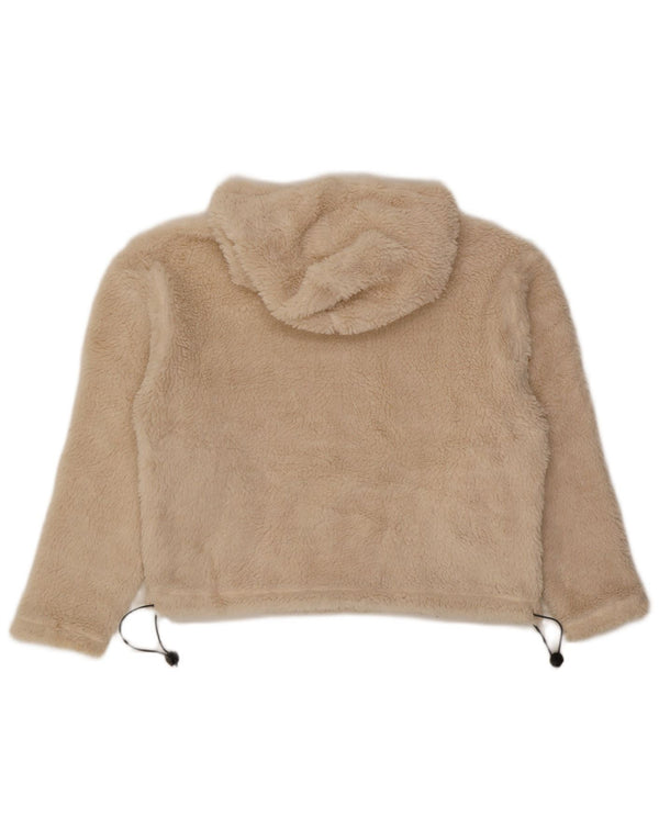 Topshop Womens Hooded Oversized Fleece Jumper UK 10 Small Beige Polyester