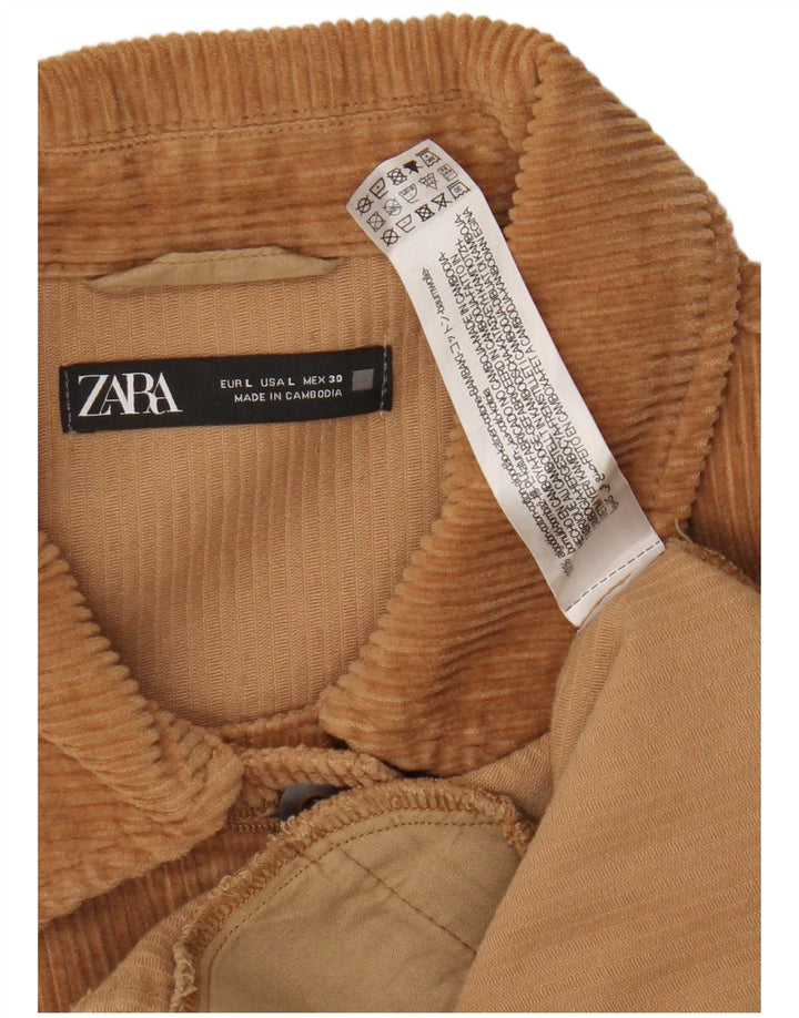 Zara Womens Oversized Corduroy Jacket UK 16 Large Beige Cotton