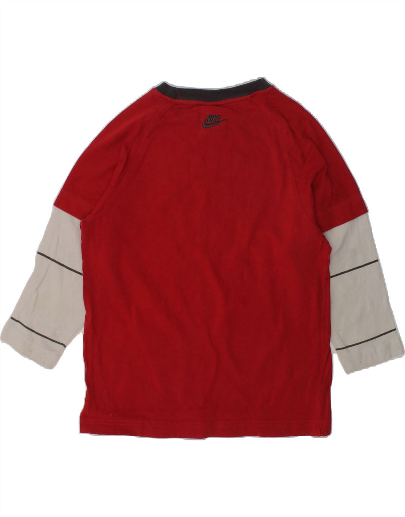 NIKE Boys Graphic Top Long Sleeve 5-6 Years Medium Red Colourblock | Vintage Nike | Thrift | Second-Hand Nike | Used Clothing | Messina Hembry 