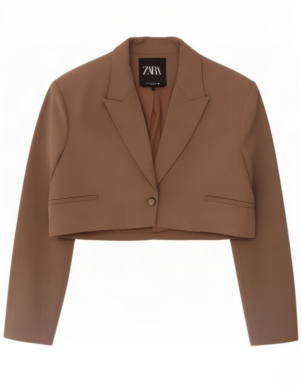 Zara Womens 1 Button Bolero Jacket UK 14 Medium Brown Polyester