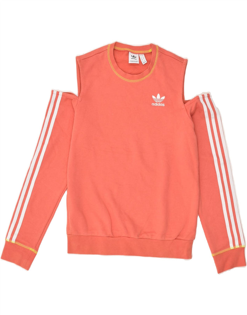 ADIDAS Womens Off Shoulder Sweatshirt Jumper UK 8 Small Orange Cotton | Vintage Adidas | Thrift | Second-Hand Adidas | Used Clothing | Messina Hembry 