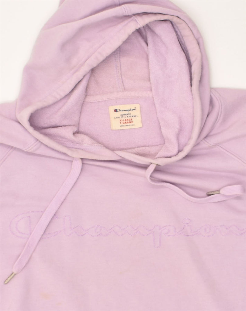 CHAMPION Mens Graphic Hoodie Jumper XL Purple Cotton | Vintage Champion | Thrift | Second-Hand Champion | Used Clothing | Messina Hembry 