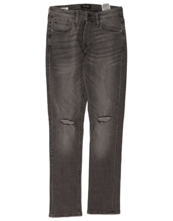 Jack & Jones Mens GLENN Distressed Slim Jeans W28 L32 Grey Cotton