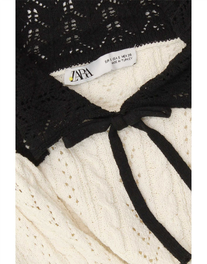 Zara Womens Crop Knit Blouse Top UK 10 Small White Colourblock