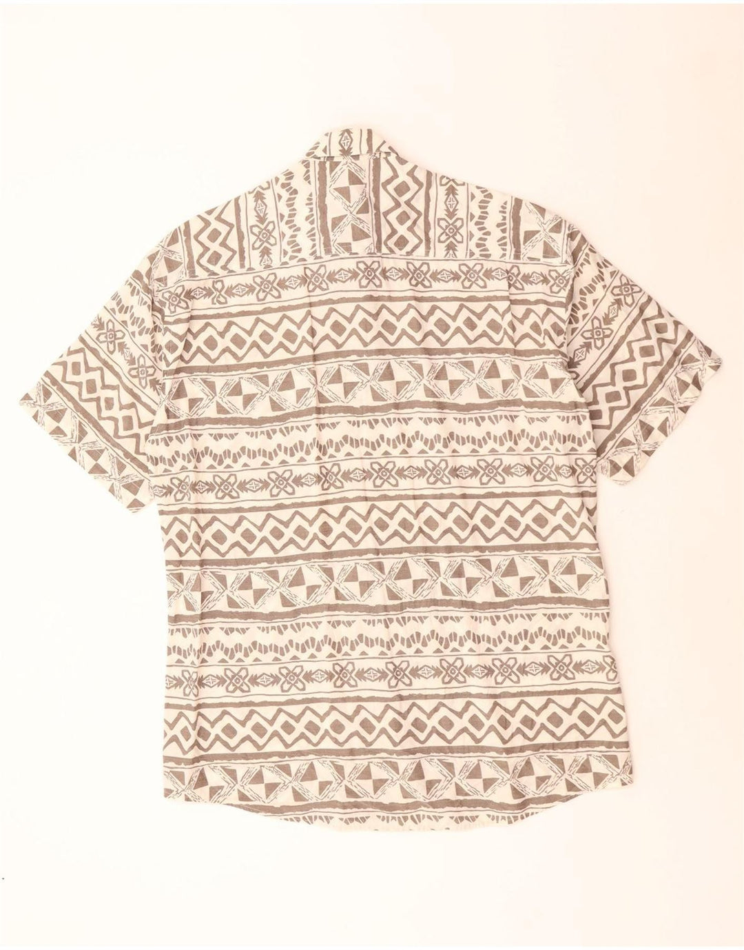 NEW FAST Mens Short Sleeve Shirt Size 39/40 Medium Beige Geometric Viscose