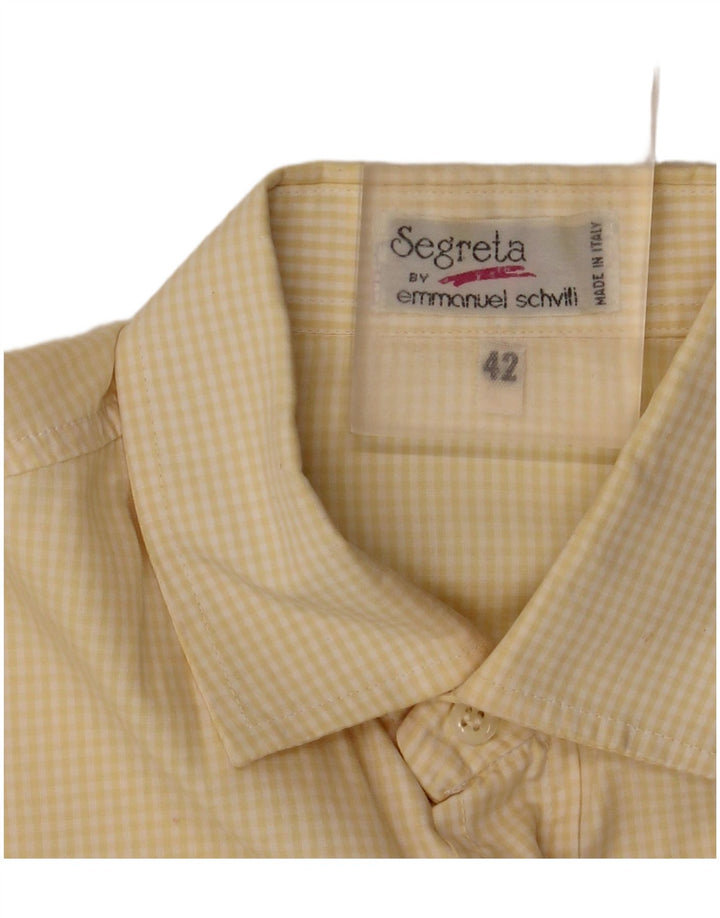 Emmanuel Schvili Mens Shirt Size 42 Large Yellow Gingham