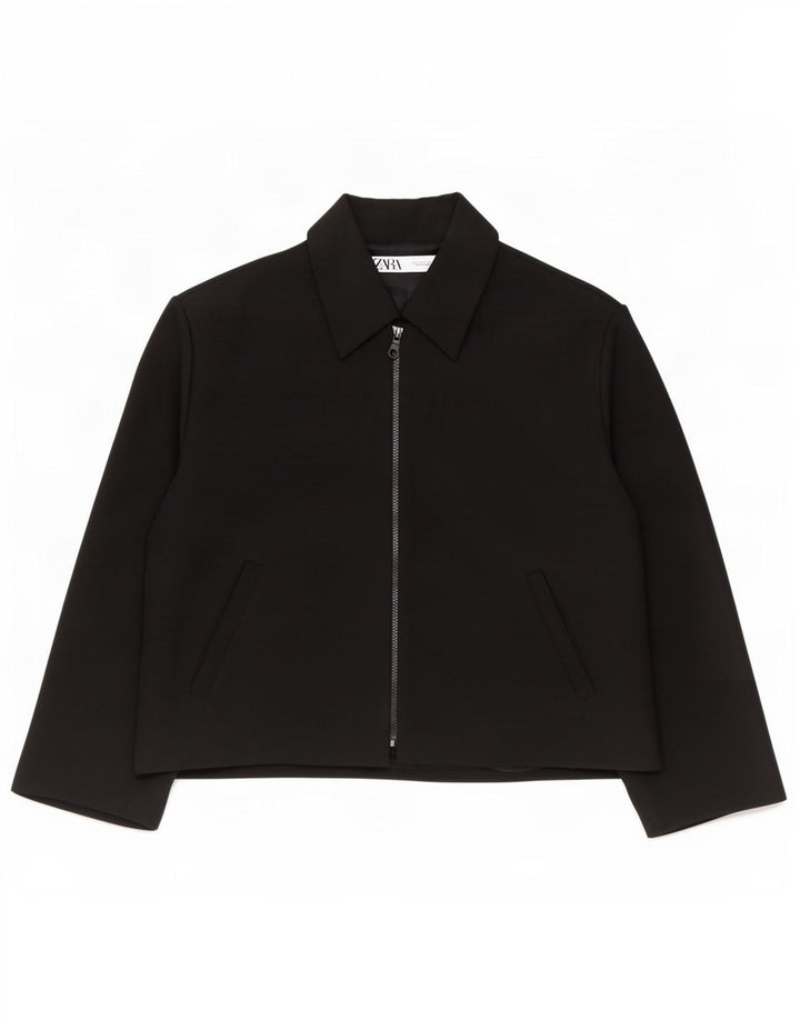 Zara Womens Oversized Blazer Jacket UK 16 Large Black Polyester