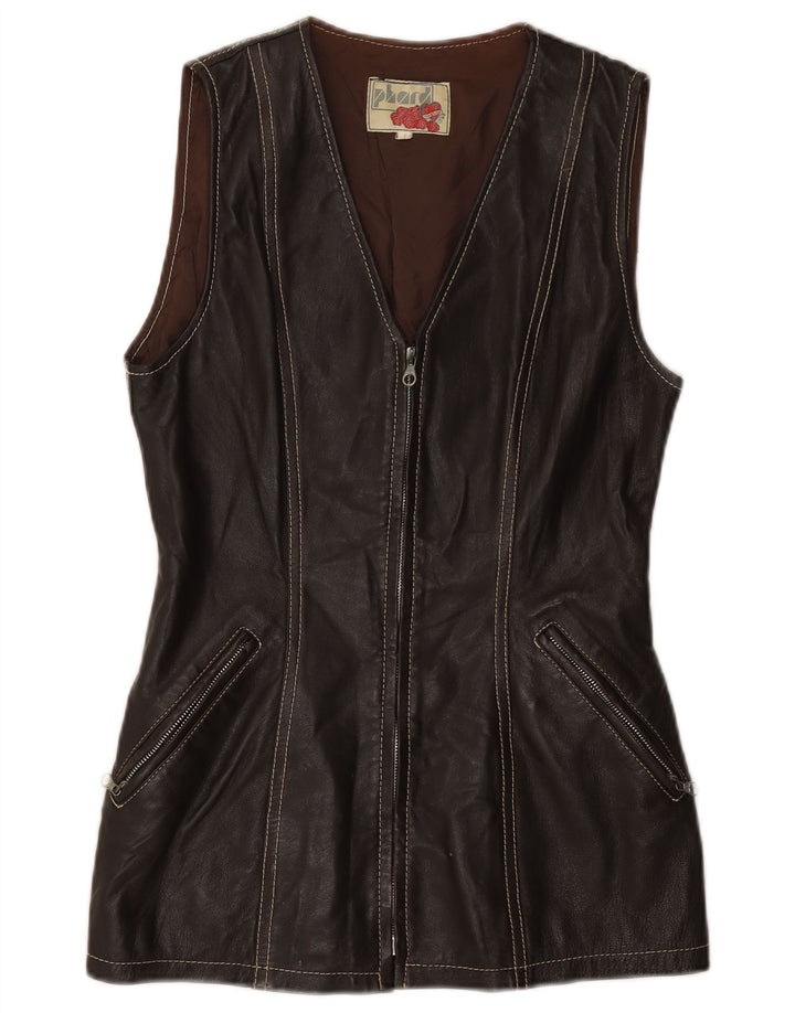 Phard Womens Leather Gilet UK 12 Medium Brown Leather