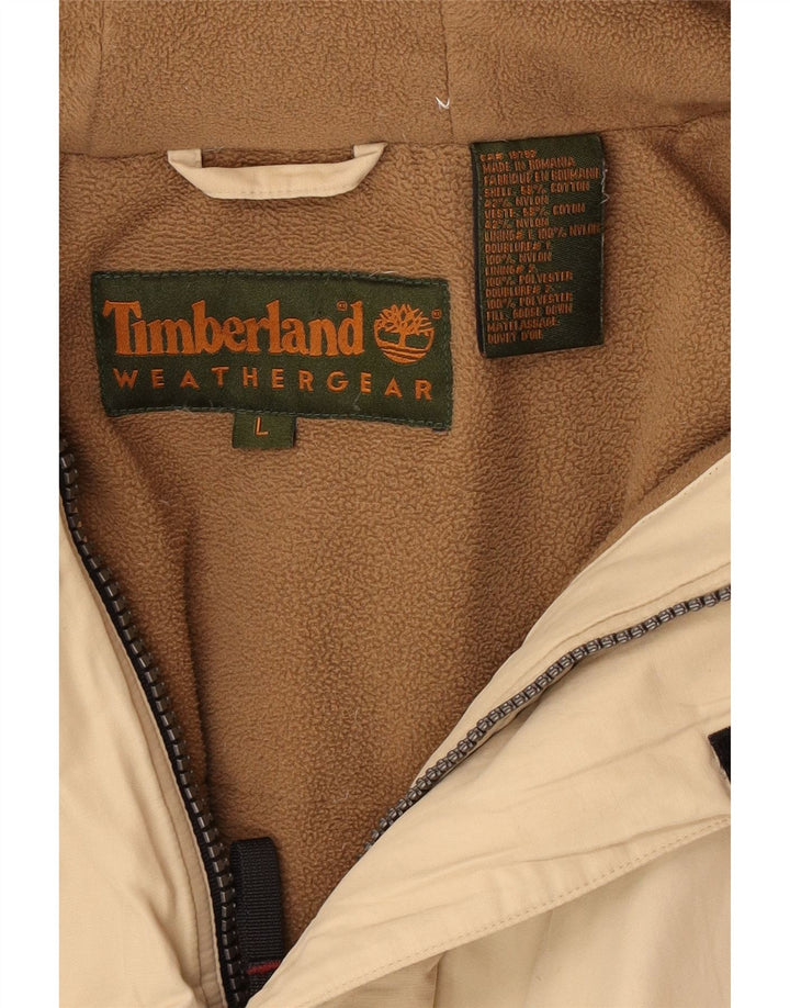 Timberland Mens Hooded Parka Jacket UK 40 Large Beige Nylon