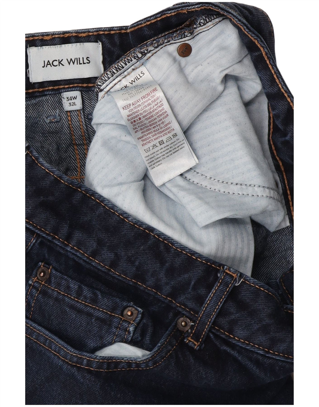 Jack Wills Mens Straight Jeans W34 L32 Navy Blue Cotton