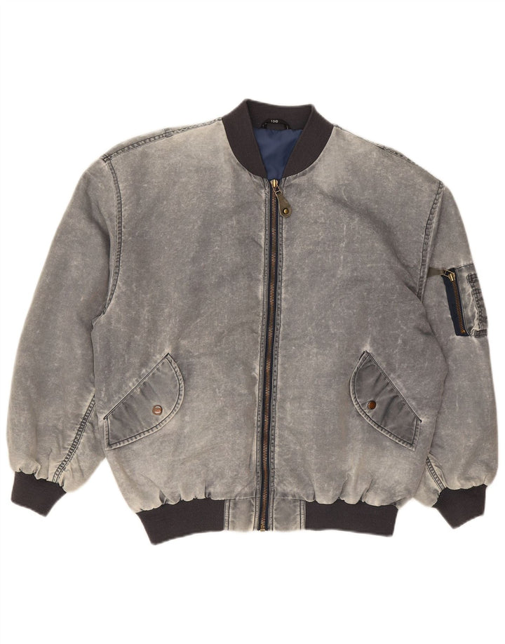 VINTAGE Boys Loose Fit Bomber Jacket 13-14 Years Grey Polyamide