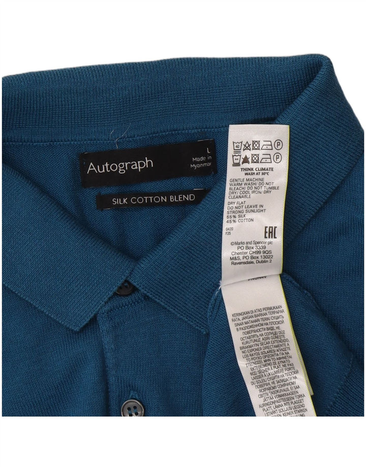 Marks & Spencer Mens Autograph Polo Neck Jumper Sweater Large Blue