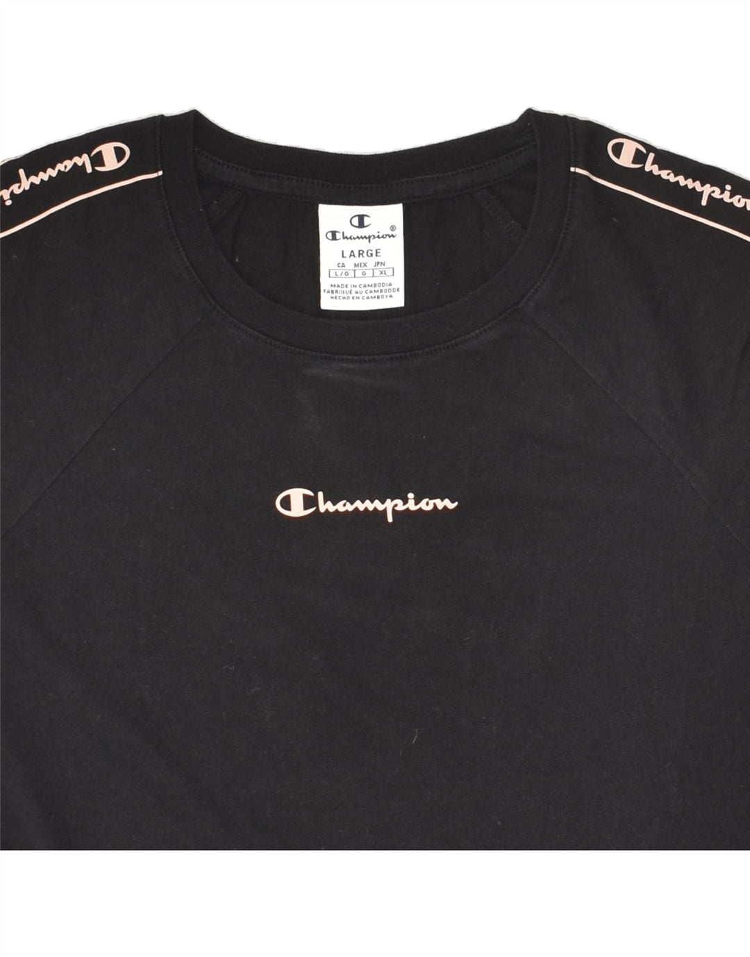 CHAMPION Womens Graphic Top Long Sleeve UK 14 Large Black Vintage Champion and Second-Hand Champion from Messina Hembry 