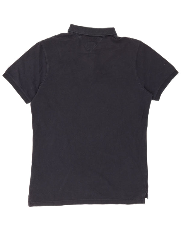 Tommy Hilfiger Mens Slim Fit Polo Shirt Large Navy Blue Striped Cotton