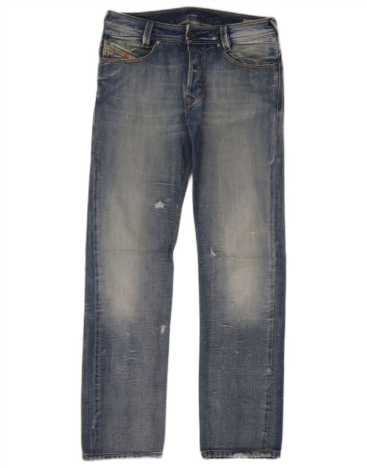 Diesel Mens Distressed Straight Jeans W30 L31 Blue Cotton