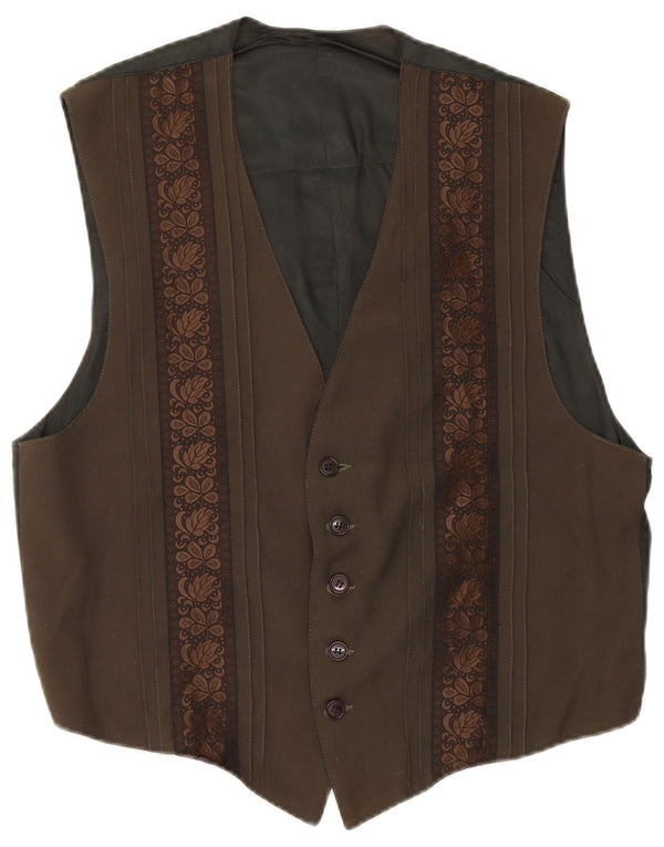 Vintage Womens Waistcoat UK 16 Large Khaki Floral
