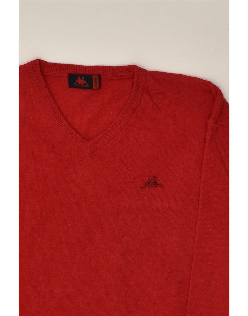 KAPPA Mens V-Neck Jumper Sweater XL Red Lambswool Vintage Kappa and Second-Hand Kappa from Messina Hembry 