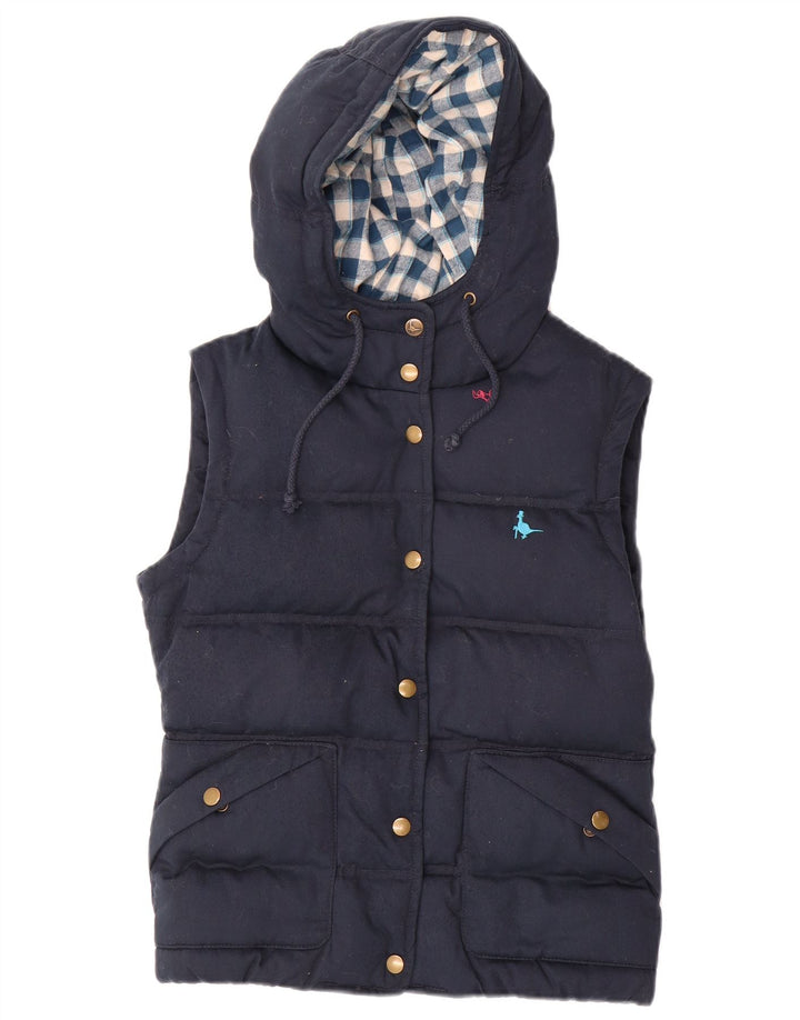 JACK WILLS Womens Hooded Padded Gilet UK 8 Small Navy Blue Polyester