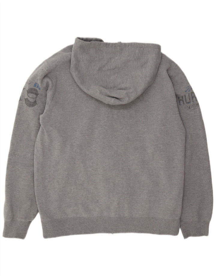 Hurley Mens Graphic Zip Hoodie Sweater Medium Grey Flecked Polyester
