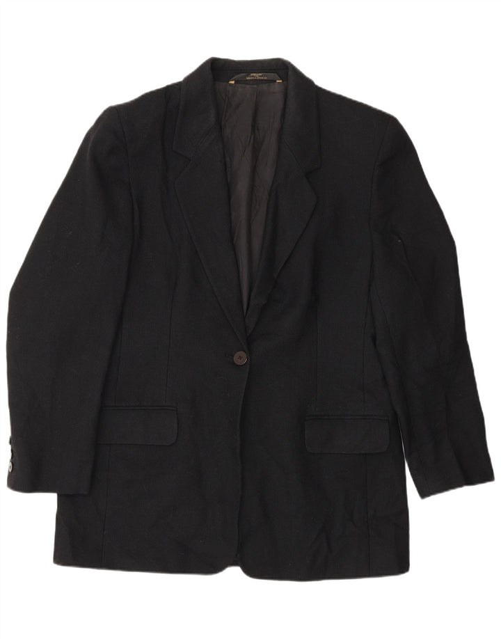 Marks & Spencer Womens 1 Button Blazer Jacket UK 16 Large Black Wool