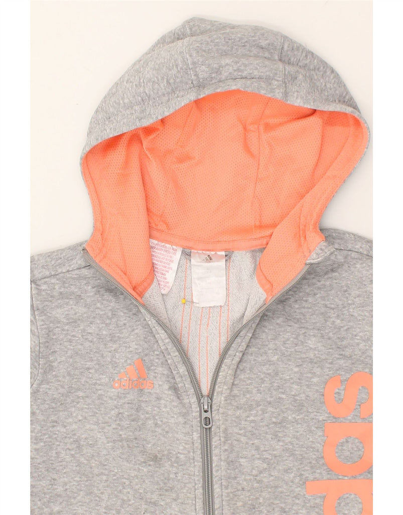 ADIDAS Girls Graphic Zip Hoodie Sweater 7-8 Years Grey Cotton | Vintage Adidas | Thrift | Second-Hand Adidas | Used Clothing | Messina Hembry 