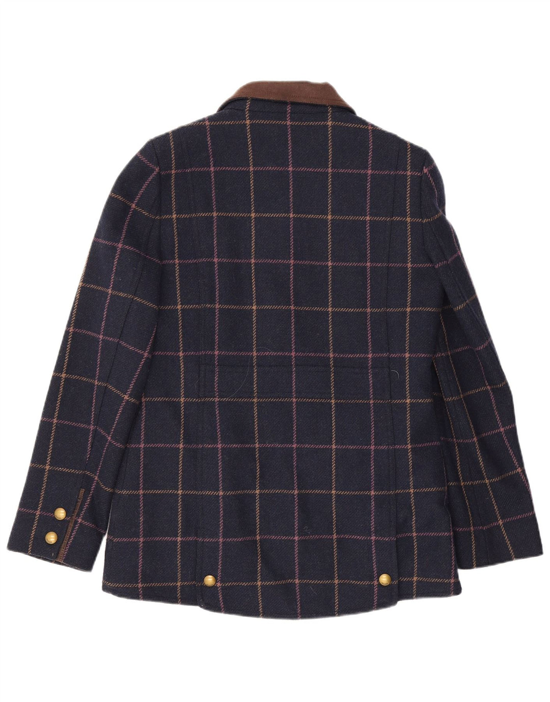 Joules Womens Bomber Jacket UK 12 Medium Navy Blue Check Wool