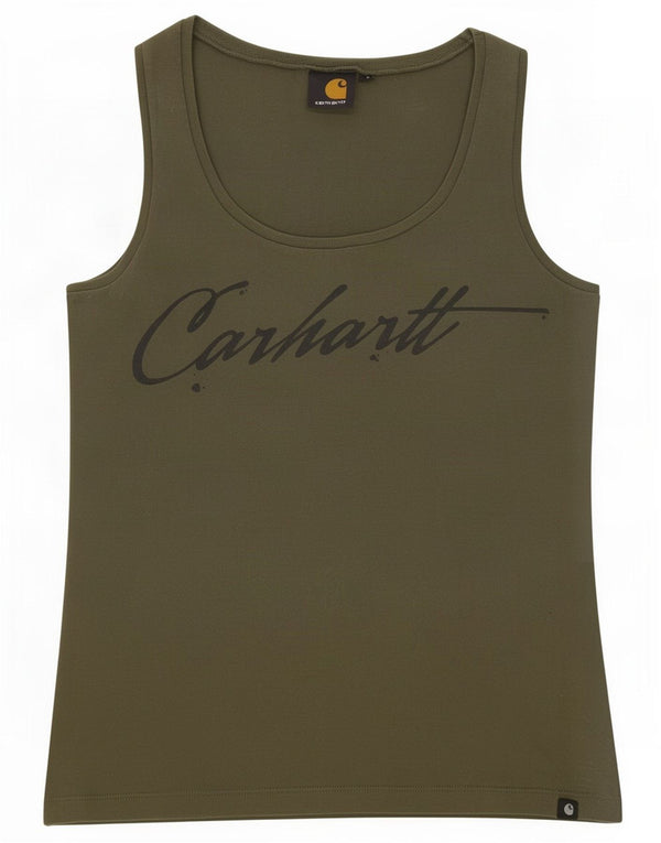 Carhartt Womens Graphic Vest Top UK 10 Small Khaki Cotton