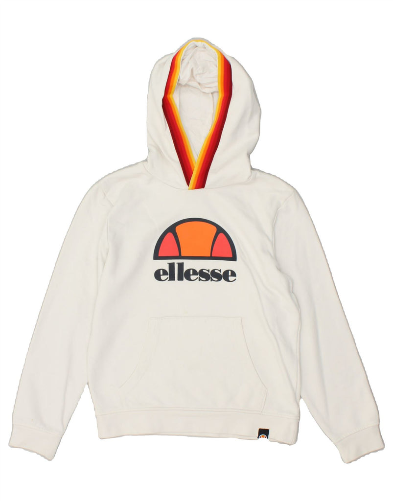 ELLESSE Girls Graphic Hoodie Jumper 9-10 Years White Cotton | Vintage Ellesse | Thrift | Second-Hand Ellesse | Used Clothing | Messina Hembry 
