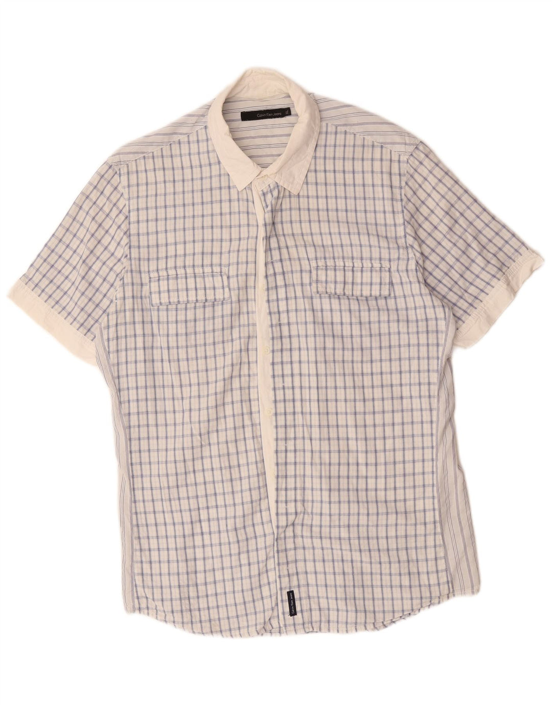 Calvin Klein Mens Short Sleeve Shirt XL White Check Cotton