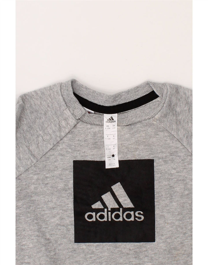 ADIDAS Baby Boys Graphic Sweatshirt Jumper 9-12 Months Grey Cotton Vintage Adidas and Second-Hand Adidas from Messina Hembry 