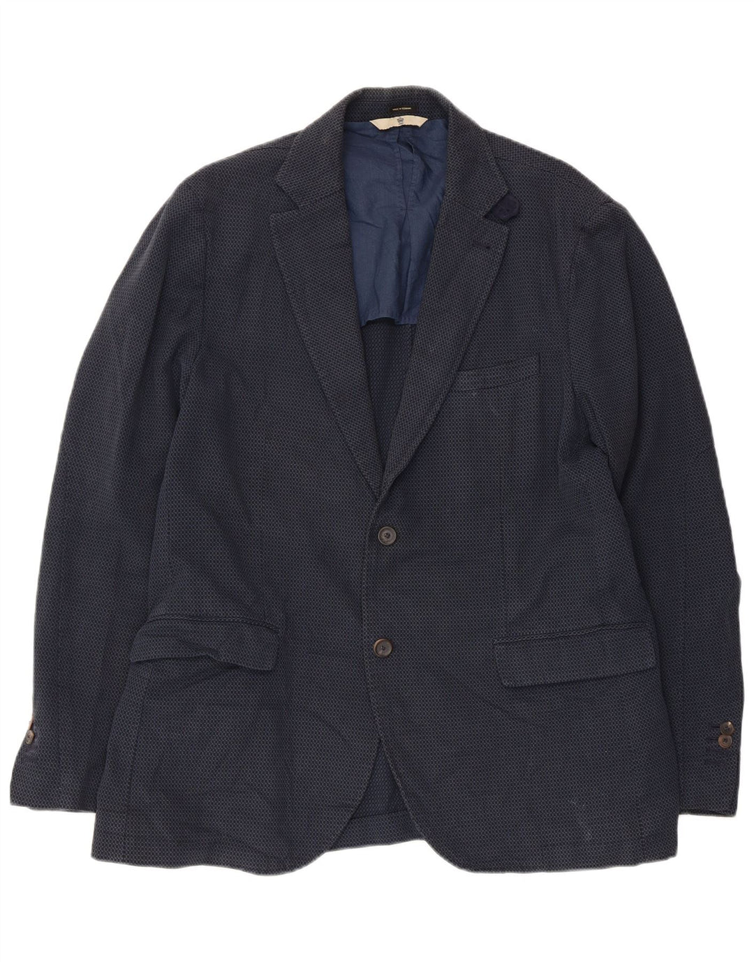 Massimo Dutti Mens 2 Button Blazer Jacket EU 52 Large Navy Blue Geometric