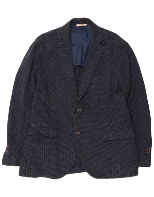 Massimo Dutti Mens 2 Button Blazer Jacket EU 52 Large Navy Blue Geometric