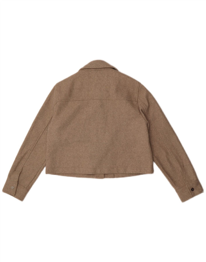 Zara Womens Crop Bomber Jacket UK 10 Small Beige Flecked