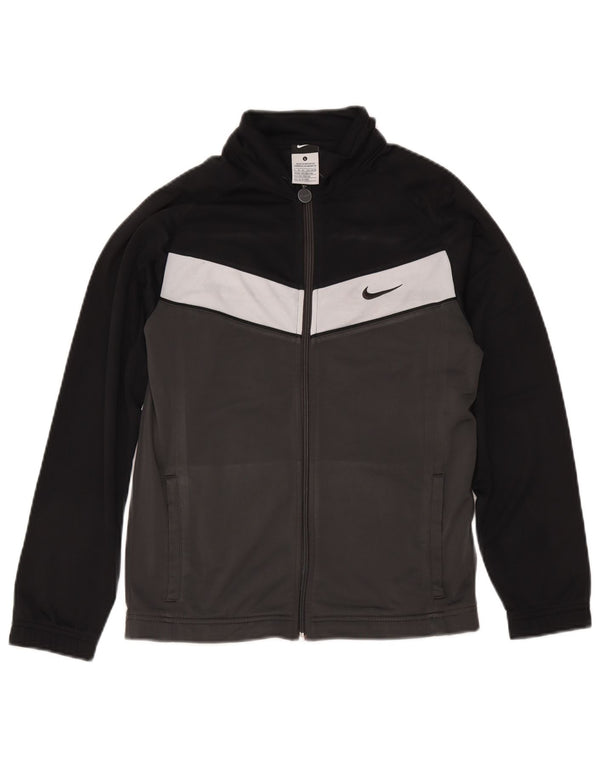 Nike Boys Tracksuit Top Jacket 12-13 Years Large Grey Colourblock Polyester