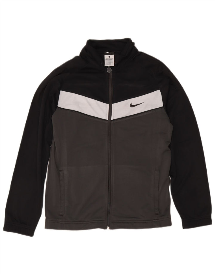 Nike Boys Tracksuit Top Jacket 12-13 Years Large Grey Colourblock Polyester