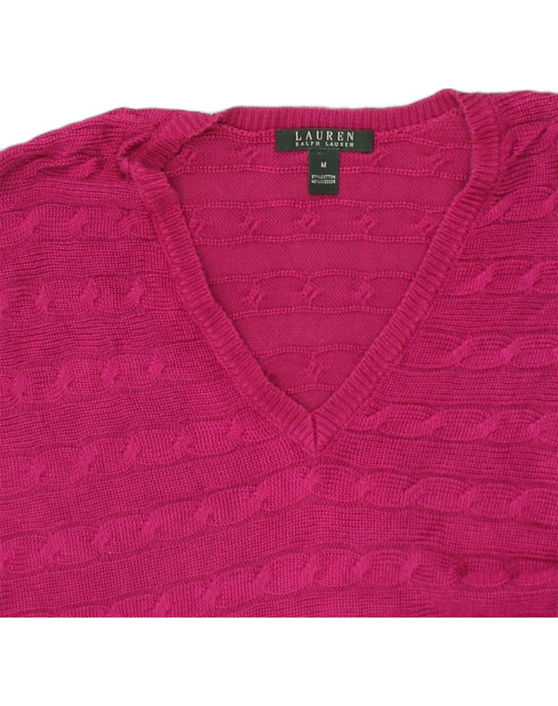 RALPH LAUREN Womens V-Neck Jumper Sweater UK 14 Medium Pink Cotton | Vintage Ralph Lauren | Thrift | Second-Hand Ralph Lauren | Used Clothing | Messina Hembry 