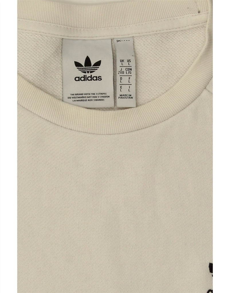 ADIDAS Mens Sweatshirt Jumper Large White Cotton Vintage Adidas and Second-Hand Adidas from Messina Hembry 