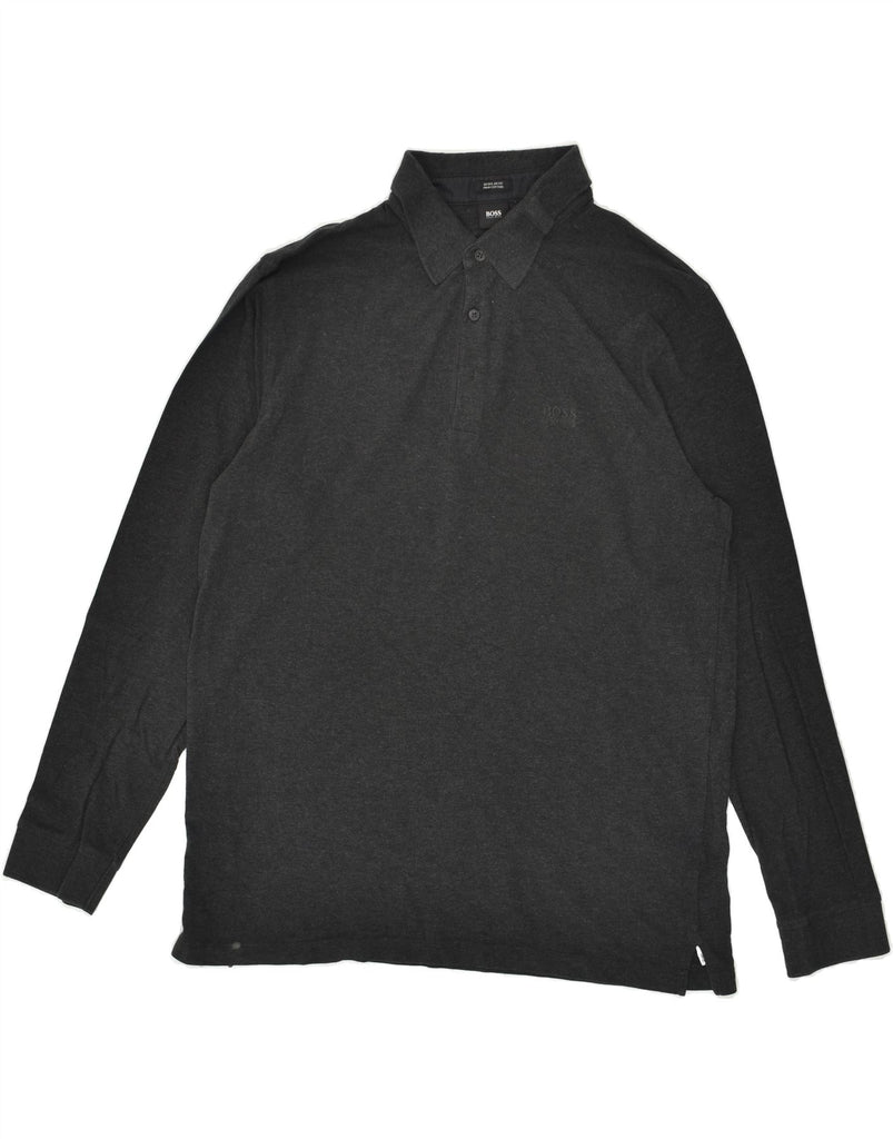HUGO BOSS Mens Long Sleeve Polo Shirt 2XL Grey Cotton | Vintage Hugo Boss | Thrift | Second-Hand Hugo Boss | Used Clothing | Messina Hembry 