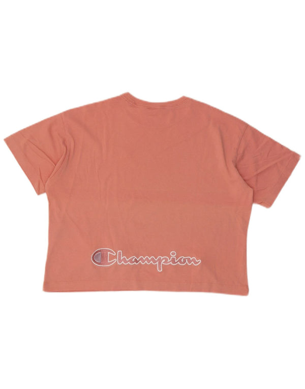 Champion Womens Crop Oversized Graphic T-Shirt Top UK 10 Small Pink Cotton