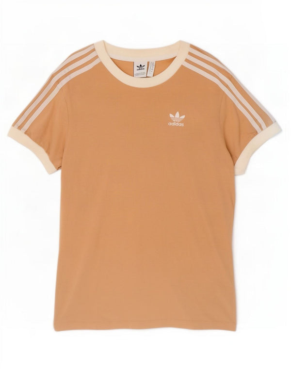 Adidas Womens T-Shirt Top UK 6 XS Beige Cotton